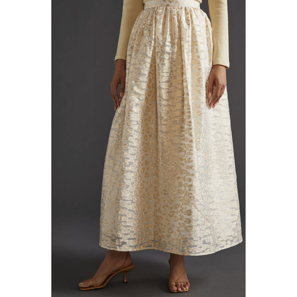 NEW Anthropologie Pankaj & Nidhi Ivory Burnout Shimmer Maxi Skirt - Picture 3 of 10
